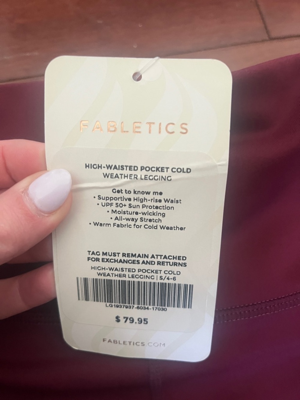 Fabletics High-Waisted Pocket Cold Weather Leggings in Burgundy - Picture 3 of 5